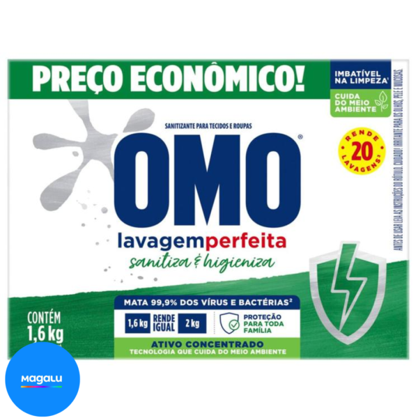 Sabão em Pó Omo Lavagem Perfeita Sanitiza e Higieniza Concentrado 1,6kg