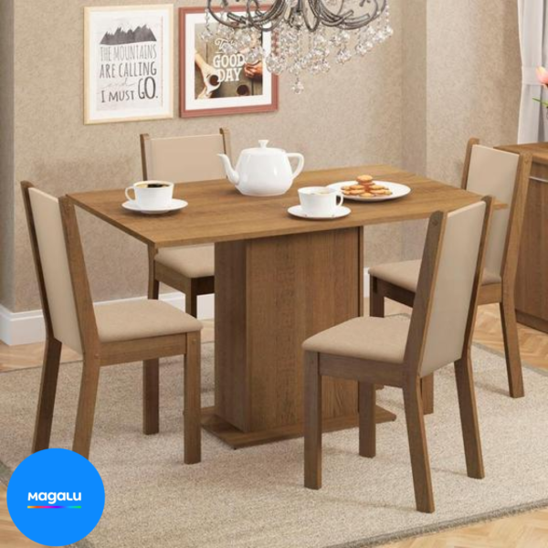 Conjunto Sala de Jantar Mesa Tampo de Madeira 4 Cadeiras Talita Madesa