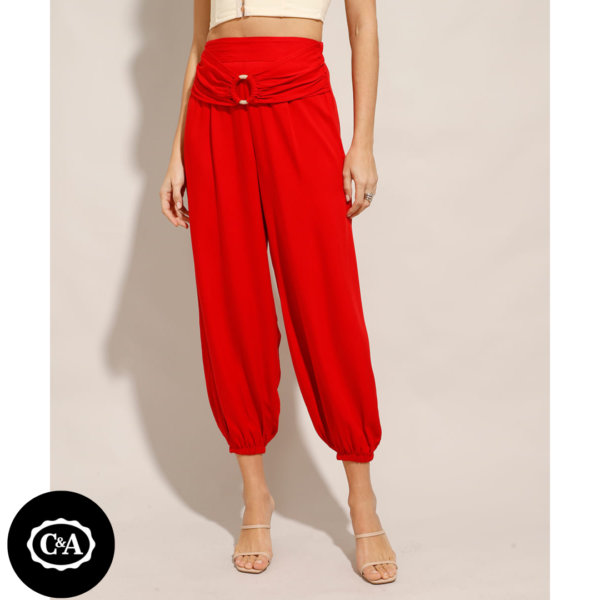 Calça Jogger de Viscose com Argola Cintura Alta Vermelha