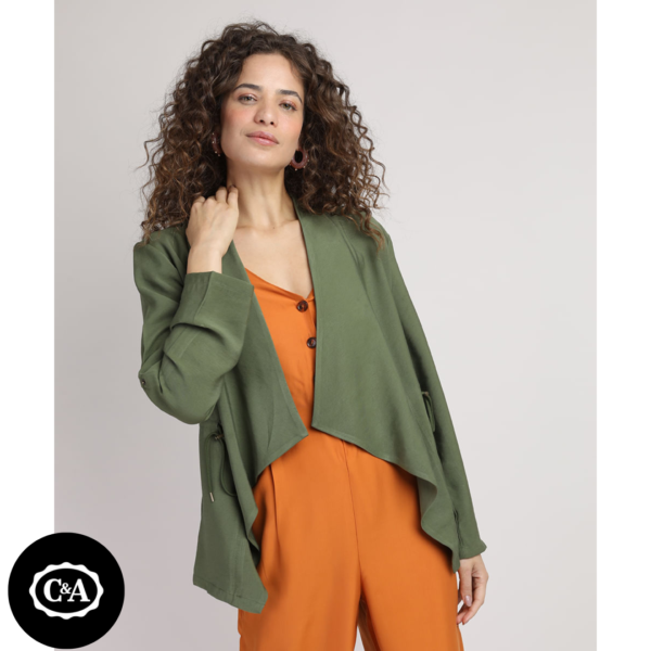 Parka Feminina Assimétrica com Cordão Verde Militar