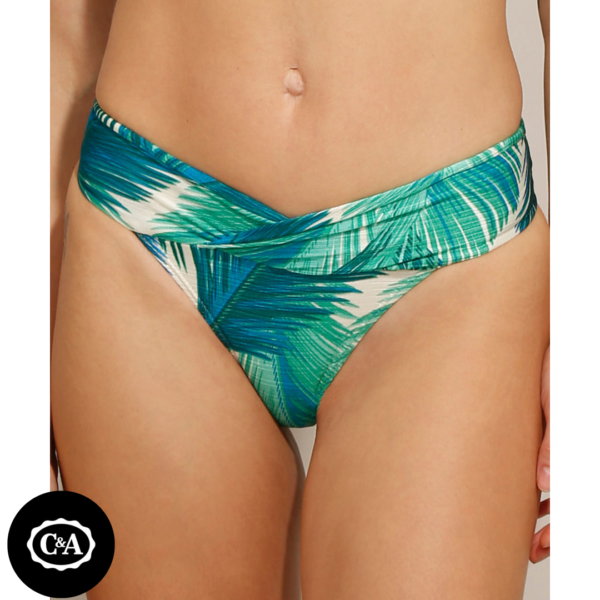 Biquini Calcinha Tanga Estampado Folhagens com Proteção UV50+ Verde
