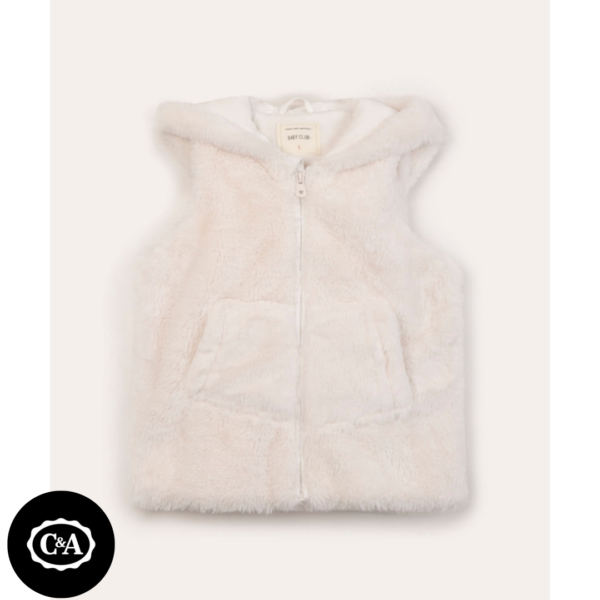 Colete Infantil de Pelo com Capuz Off White