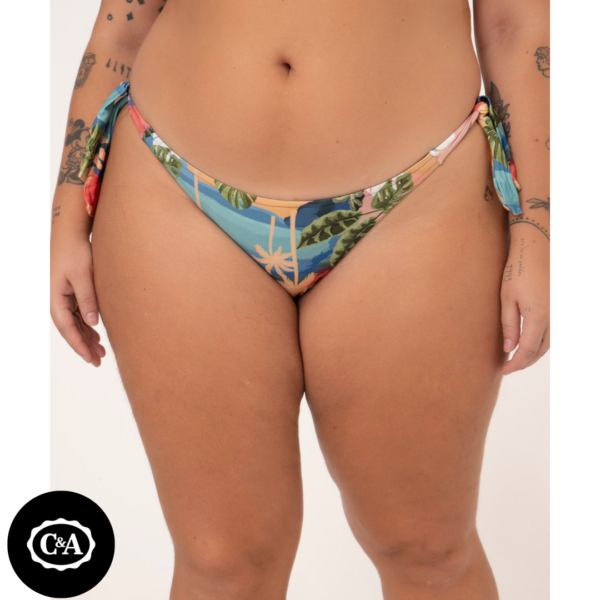 Biquíni Calcinha Plus Size Tanga Estampado Por do Sol com Amarração e Proteção UV50+ Multicor