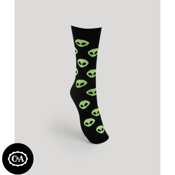 meia cano alto estampado alien preto