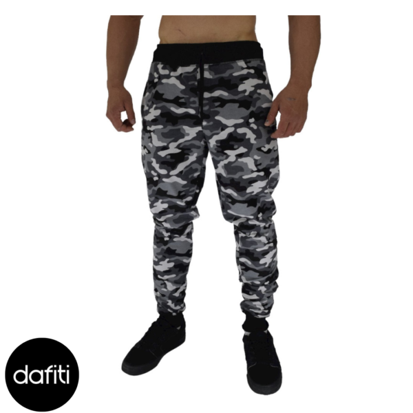 Calça Masculina Alto Conceito Moletom Slim Fit Camuflado Cinza/Preto