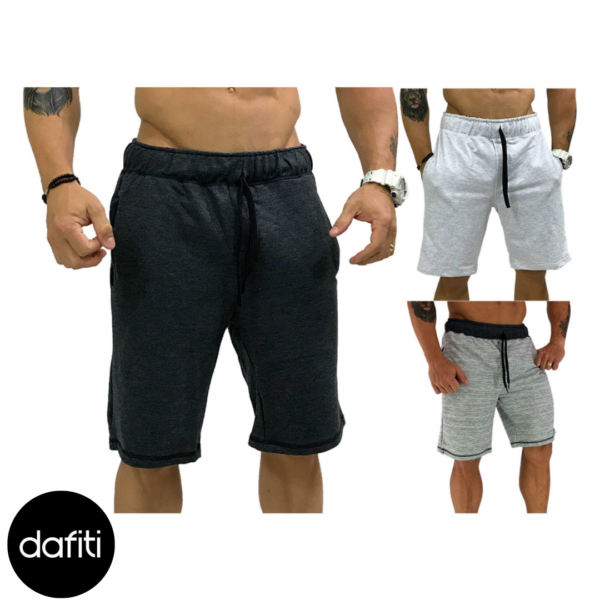 Kit 3 Bermudas Moletom Masculina Alto Conceito Grafite Mescla Alvejado e Rajado Mescla