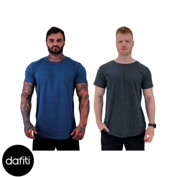 Kit 2 Camiseta Longline Masculina MXD Conceito para Academia e Casual Slim Mescla Marinho e Mescla Preto