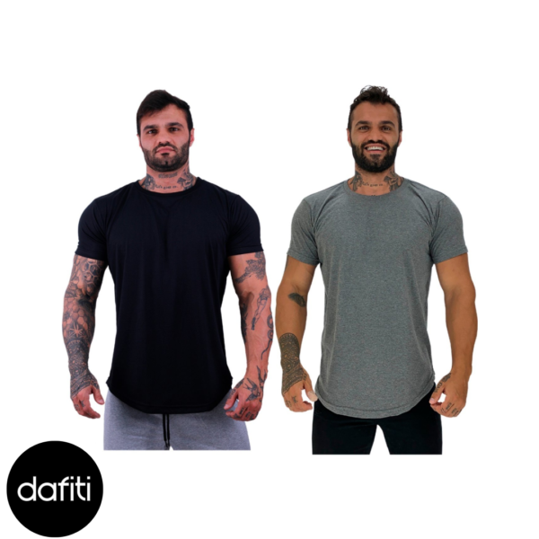 Kit 2 Camiseta Longline Masculina MXD Conceito para Academia e Casual Slim Preto e Mescla Black