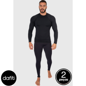 Conjunto Térmico Masculino WLS Modas Calça e Blusa Manga Longa Proteção UV Preto