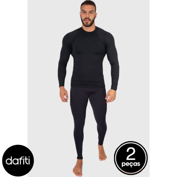 Conjunto Térmico Masculino WLS Modas Calça e Blusa Manga Longa Proteção UV Preto