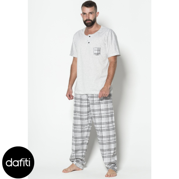Pijama Masculino WLS Modas Calça Comprida e Manga Curta Cinza