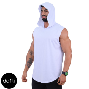 Regata Longline Machão Masculina Com Touca Para Academia Treino Algodão MXD Conceito Branco