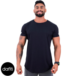 Camiseta Longline Masculina MXD Conceito para Academia e Casual Algodão Preto