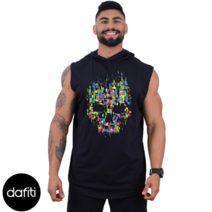 Regata Longline Machão Masculina Com Touca Para Academia Treino Algodão MXD Conceito Caveira Formas