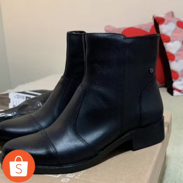 Bota Feminina Vittal Couro Legitimo Luna Cano Baixo com Zíper Lateral