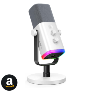 FIFINE Microfone para jogos XLR/USB para podcasting, microfone RGB para computador PC, com botão de ganho, botão de mudo, conector de monitoramento, microfone para jogadores para gravação- AM8 Branco