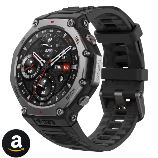 Amazfit T-Rex 3 Relógio Inteligente Robusto/Militar 48mm, GPS (com Privacidade), Mapas Offline, Longa Vida da Bateria,328 Pés Resistente à Água, 170 Modos de Fitness/Desporto (Black)