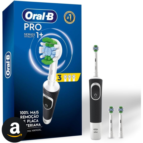 Oral-B PRO Series 1+, Escova de Dentes Elétrica, Cabeça Redonda, Cabo Ergonômico, 3 refis Precision Clean, Preta