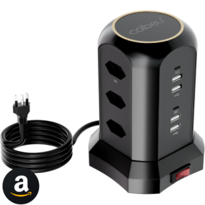 Filtro de Linha, Extensão Tomada, Torre de Tomada, Régua Tomada, Régua de Energia, 9 Tomadas, 4 Interfaces USB, 2 Porta USB Tipo-C, Suporte a Tensão de 110-220V, Potência de 2500W, Preto