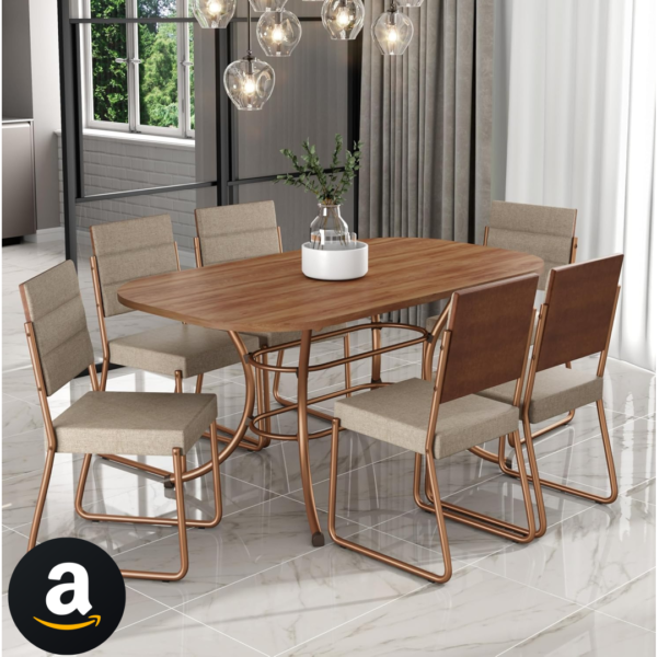 Conjunto Sala de Jantar Mesa e 6 Cadeiras Fênix Carraro (Rosê)