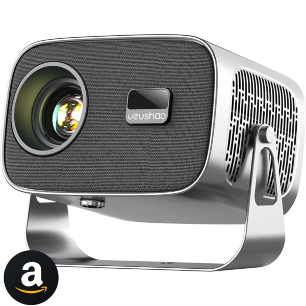 Mini projetor VEVSHAO A12 4K 1080p portátil Full HD, Foco Automático, Android 11.0, Proteção Ocular com Rotação de 360°, Correção Eletrônica de Distorção Trapezoidal