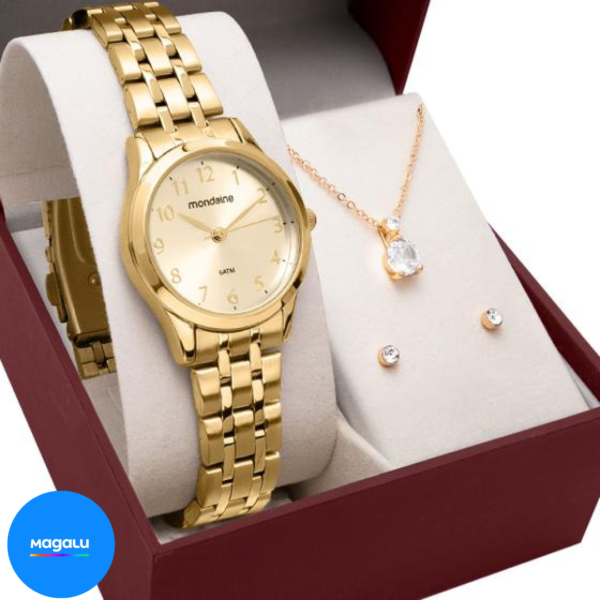 Kit Relógio Mondaine Feminino com Colar e Brincos 32608LPMKDE1K1