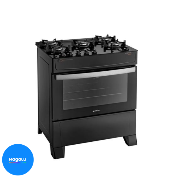 Fogão Atlas 5 Bocas preto Atenas Glass com Acendimento automático - Bivolt - Atlas Eletrodomésticos