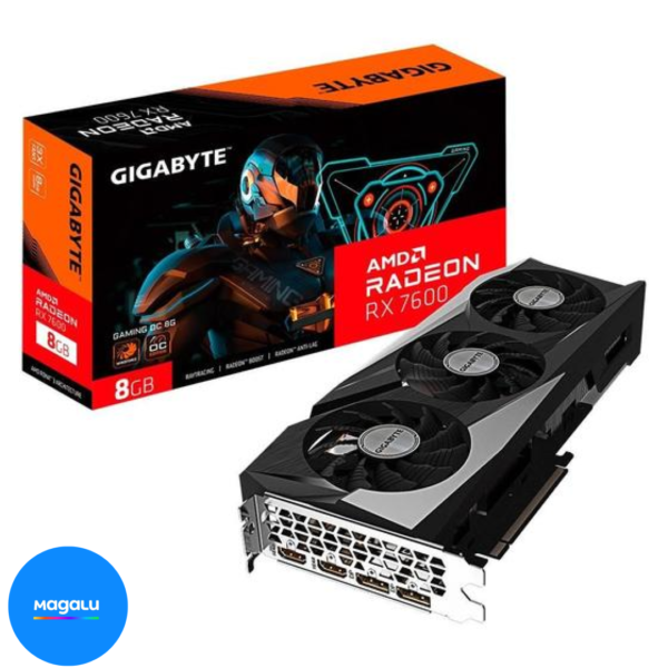 Placa de Vídeo RX 7600 GAMING OC 8G AMD Radeon Gigabyte, 8GB, GDDR6, 128bits, RGB - GV-R76GAMING OC-8GD