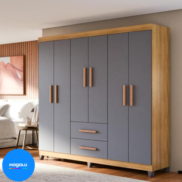 Guarda Roupa Casal 6 Portas 2 Gavetas Lite Amplo, Moderno e com Cabideiro - Maxi Do Brasil