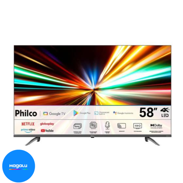Smart Tv 58'' Philco Led 4k Google Tv Hdr10 P58kga Preto