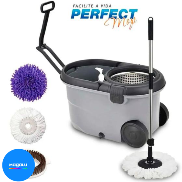 Esfregão Balde Perfect Mop Move - 3refis Com Roda E Alça
