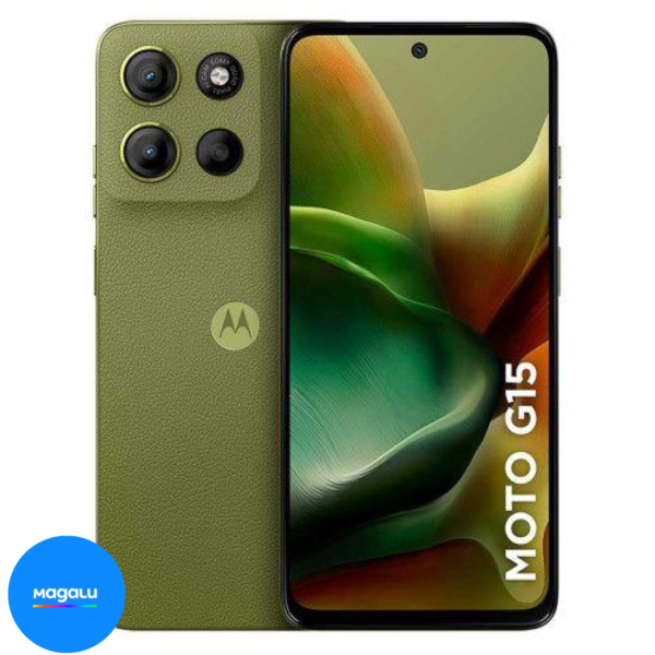 Smartphone Moto G15 256GB Verde Vegan Leather Tela 6.7 Câmera Dupla 50MP Selfie 8MP Dual Chip Android 15 Motorola