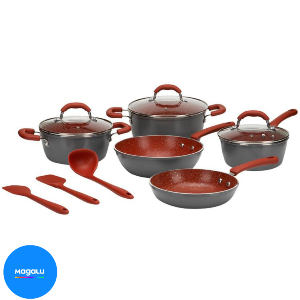 Jogo de Panelas Brinox Revestimento Cerâmico de Alumínio Vermelho e Cinza 8 Peças Ceramic Life Select
