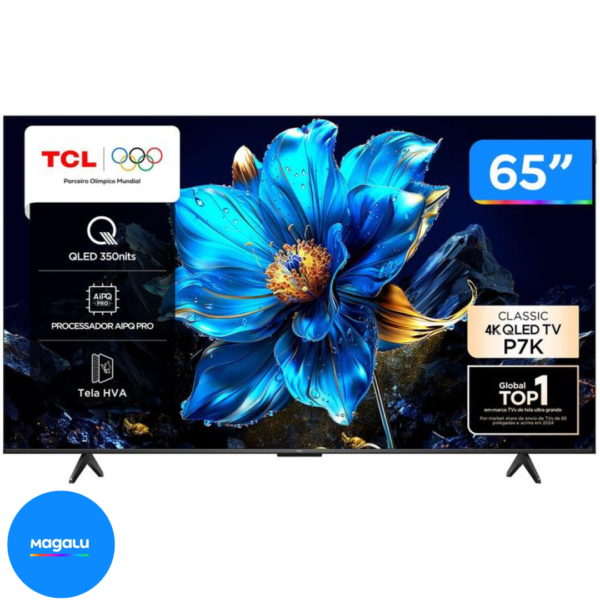 Smart TV 65" TCL 4K UHD QLED 65P7K Google TV AiPQ Google Assistente 3 HDMI 1 USB