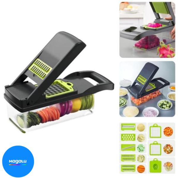 Cortador Fatiador Ralador Desfiador Legumes Multi Fatiador Alimentos e Frutas Alho Cebola 14 Peças Multifuncional Manual - IMPORTADO