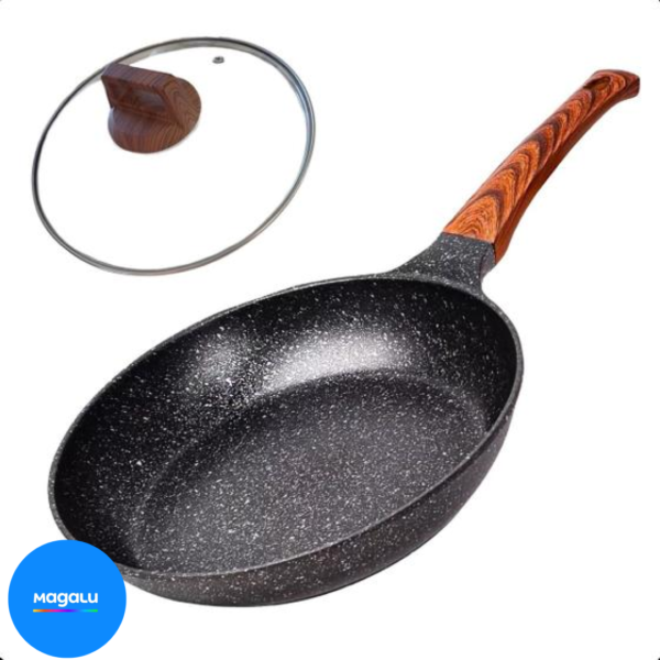 Panela Frigideira Antiaderente De Indução Cerâmica Com Tampa De Vidro Temperado Com Saída De Vapor - HOME GOODS