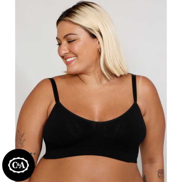 Sutiã Top Plus Size DeMillus Conforto Ultraleve Sem Bojo Costura e Aro Preto