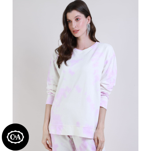 Blusão de Moletom Feminino Mindset Estampado Tie Dye Decote Redondo Lilás