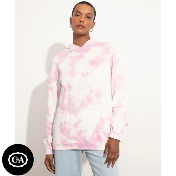 Blusão de Moletom Feminino Mindset Estampado Tie Dye com Capuz e Bolso Off White