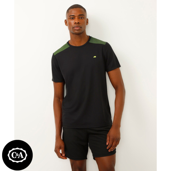 camiseta masculina esportiva ace manga curta com recorte bicolor preta