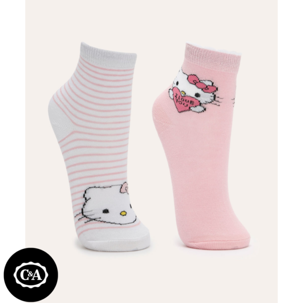 Kit de 2 Meias Infantis Cano Médio Hello Kitty Multicor