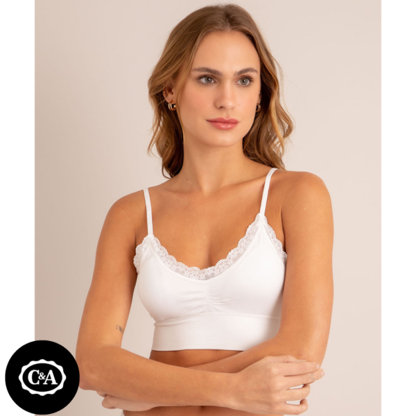 Sutiã Triangulo Cropped Sem Costura com Bojo Removível Branco