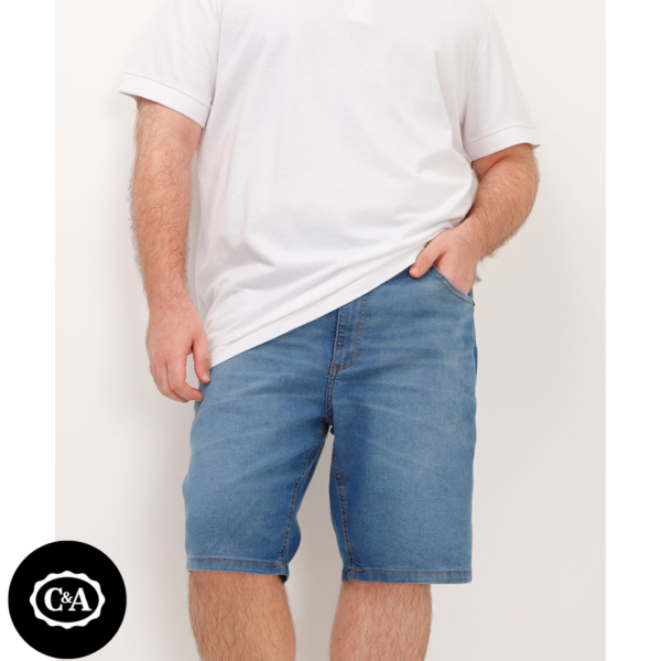 Bermuda Slim Jeans Azul Médio