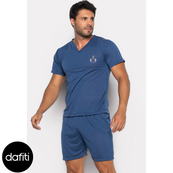 Pijama Mood Modas Masculino Adulto Curto Verão Manga Curta E Short 008 Azul Escuro