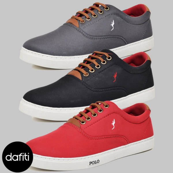 Kit 3 Pares Sapatênis Casual Masculino Polo Blu Cinza/Preto/Vermelho