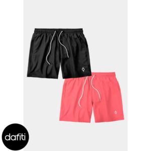Kit 2 Shorts Resina Bermuda Praia Tactel Liso Masculino Mauricinho Preto/Laranja