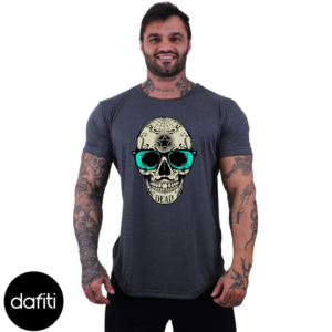Camiseta Longline Masculina MXD Conceito para Academia e Casual Caveira Popstar