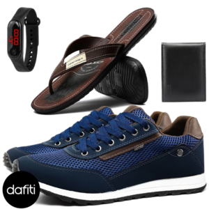 Kit Tênis Masculino Casual Jogging + Chinelo Danper + Carteira + Relógio Digital
