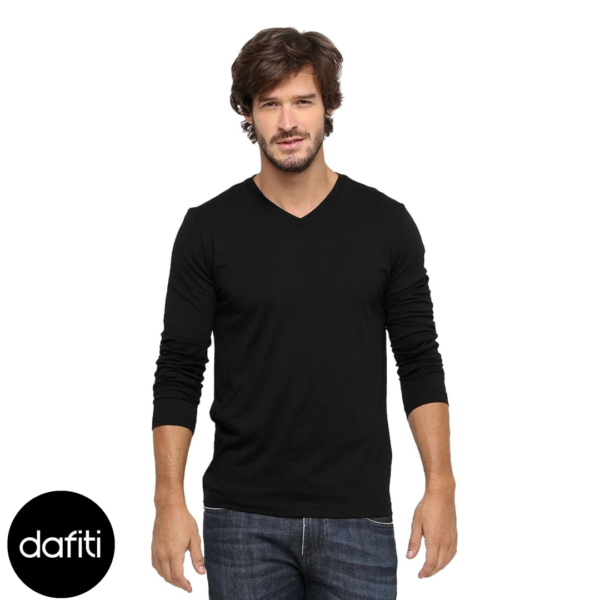 Camiseta Manga Longa Gola V Masculina Di Nuevo New Preta