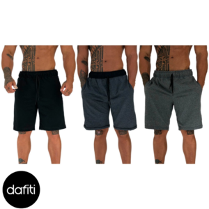 Kit 3 Bermuda Moletom e Moletinho MXD Conceito Academia Musculação Preto, Mescla Escuro e Grafite